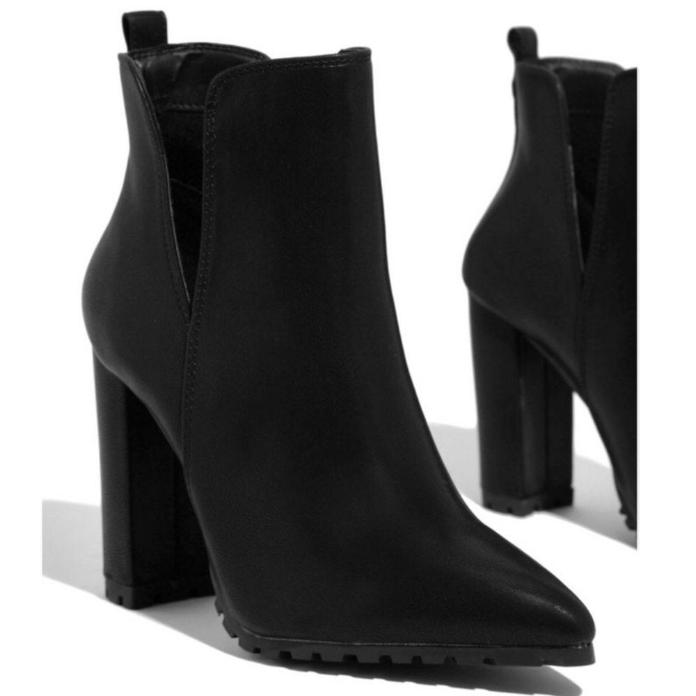 Black Ankle High Block Chunky Heel Booties - Picture 4 of 14